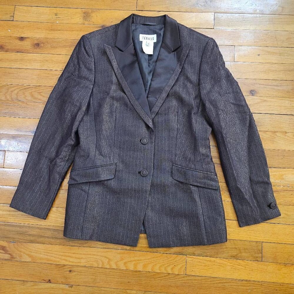Louis Feraud Brown Silk Striped Blazer Jacket Size 10